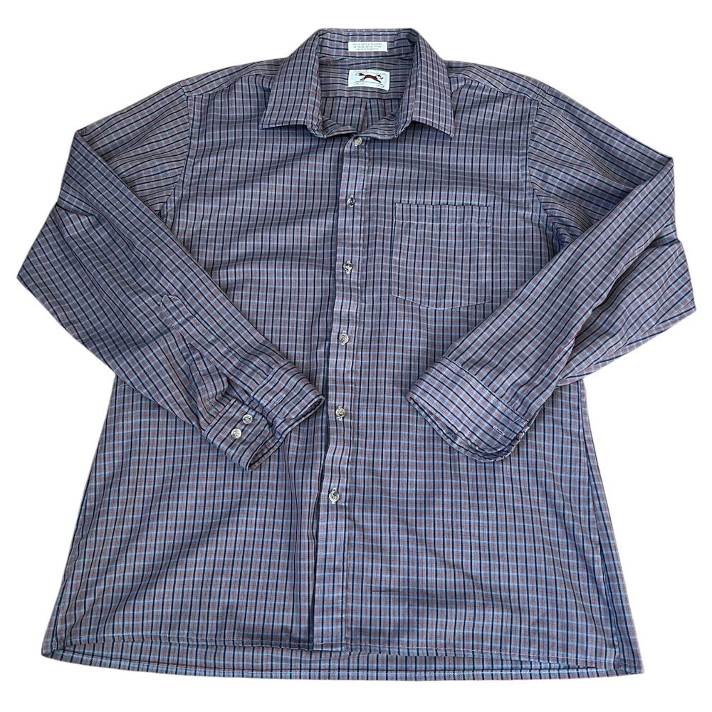 Vintage 1970s The Fox Plaid Button Up Shirt Size Large Long Sleeves Made In USA